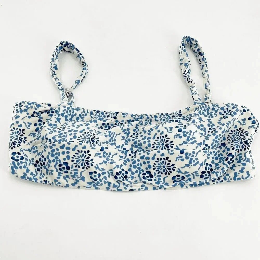 Summersalt Womens Bandeau Bikini Top Size 12 Blue White Padded Spaghetti Strap